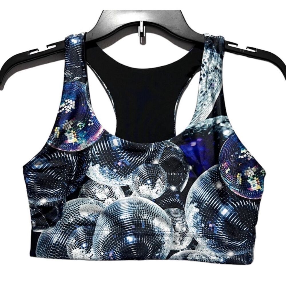 Terez NWT size Medium Racerback Sports Bra Disco Ball All Over Print